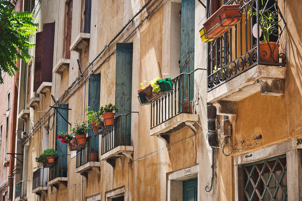 Photo of the balconys and flowers on Venice Italy