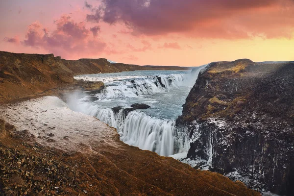 Gullfoss & Sunset — Stock Photo, Image