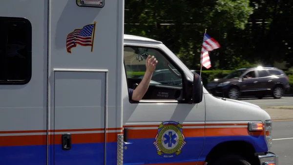 Long Island Circa 2019 Mentőautó Gyorsmentő Jármű Közelről Vezetés Emléknap — Stock Fotó