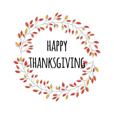 Mutlu Şükran günü kartı dekoratif çiçek çelenk, renkli tasarımı, vektör çizim ile
