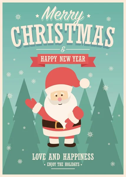 Feliz Cartão Natal Com Papai Noel Fundo Paisagem Inverno Ilustração —  Vetores de Stock