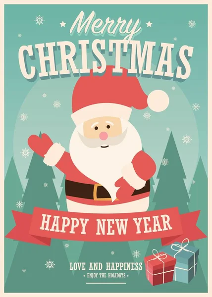 メリー クリスマス カード サンタ クロースと冬の背景 ベクトル図にギフト ボックス — ストックベクタ