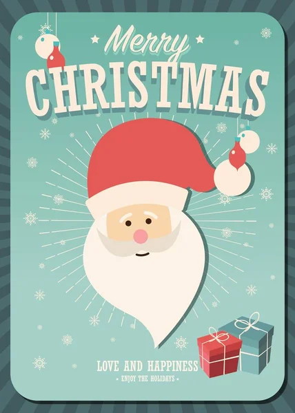 Merry Christmas Card Met Kerstman Geschenkdozen Winter Achtergrond Vectorillustratie — Stockvector