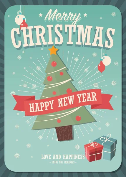 Merry Christmas Card Met Kerstboom Geschenkdozen Winter Achtergrond Vectorillustratie — Stockvector