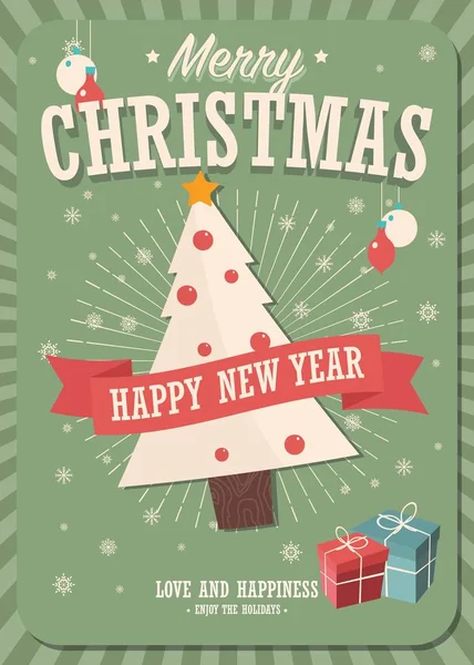 Buon Natale Con Albero Natale Scatole Regalo Sfondo Invernale Illustrazione — Vettoriale Stock