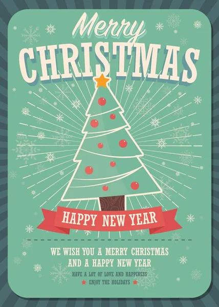 Merry Christmas Card Met Kerstboom Geschenkdozen Winter Achtergrond Vectorillustratie — Stockvector