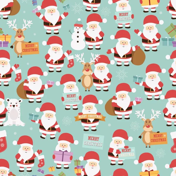 Modèle Sans Couture Noël Avec Santa Claus Rennes Ours Cadeaux — Image vectorielle