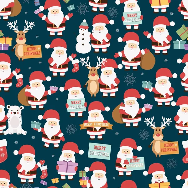 Weihnachten Nahtlose Muster Mit Weihnachtsmann Rentier Bär Und Geschenke Vektor — Stockvektor