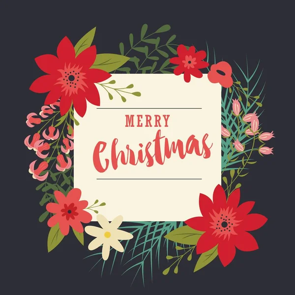 Carte Noël Joyeux Typographique Avec Des Éléments Décoratifs Floraux Illustration — Image vectorielle