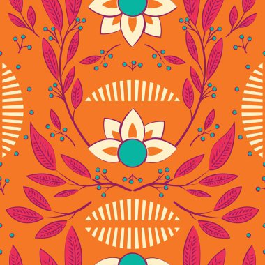 Dikişsiz desen tasarımı ile el çekilmiş çiçek ve çiçek öğeleri, vektör çizim