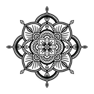 Beyaz arka planda siyah ve beyaz çiçek etnik mandala