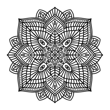 Beyaz arka planda siyah ve beyaz çiçek etnik mandala