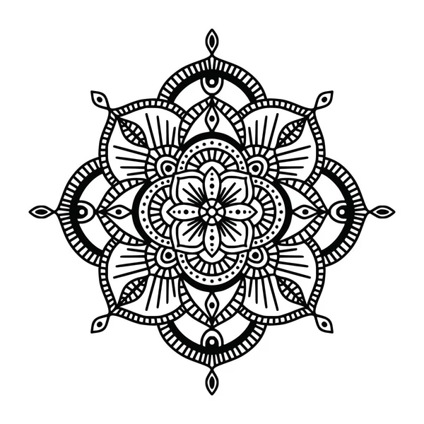 Mandala étnico floral blanco y negro, sobre fondo blanco — Archivo Imágenes Vectoriales