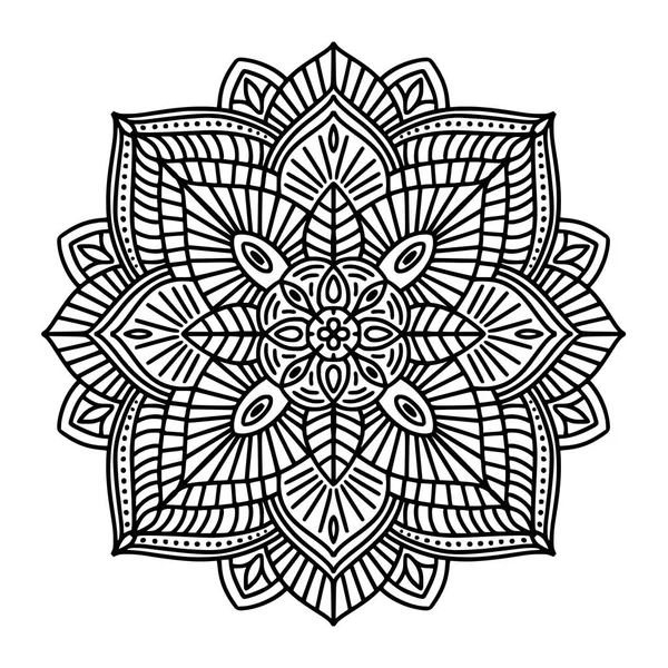 Zwart-wit bloemen etnische mandala, op witte achtergrond — Stockvector