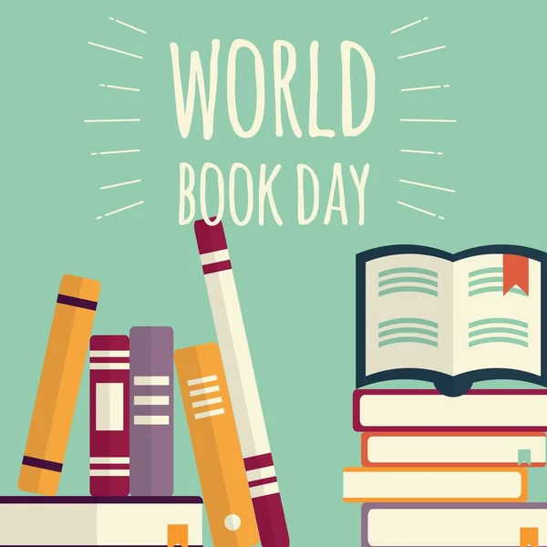 Journée mondiale du livre, piles de livres sur fond de menthe — Image vectorielle