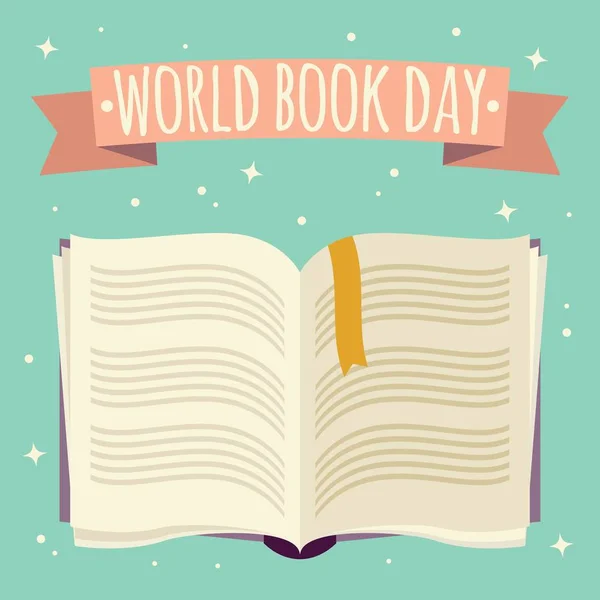 Journée mondiale du livre, livre ouvert avec bannière festive — Image vectorielle