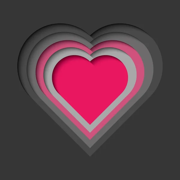 Carta ritagliato sfondo con effetto 3d, forma di cuore in vibrante — Vettoriale Stock