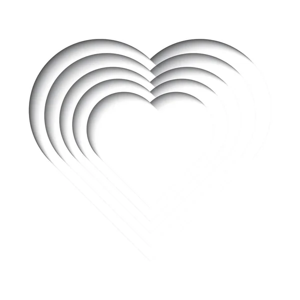 Carta ritagliato sfondo con effetto 3d, forma di cuore in nero e — Vettoriale Stock
