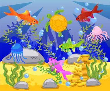 Farklı hayvanlar ve yaşam alanları ile sualtı hayatın güzelliği. Parlak ve renkli alg, mercan ve mercan resifleri ile deniz yaşamı