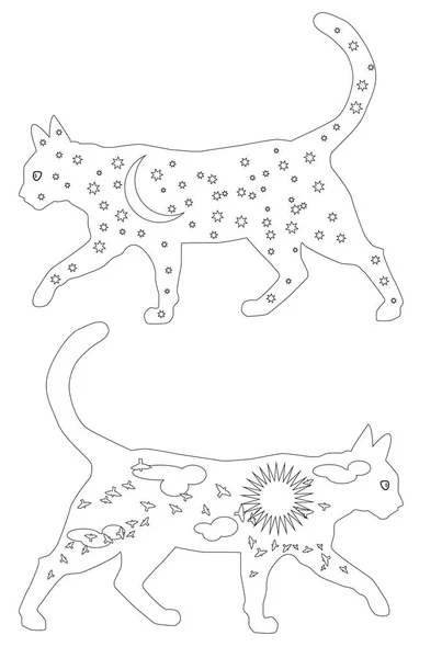 Yetişkin Için Boyama Kitabı Vektör Illüstrasyon Kedi Elle Çizilmiş Mürekkep — Stok Vektör