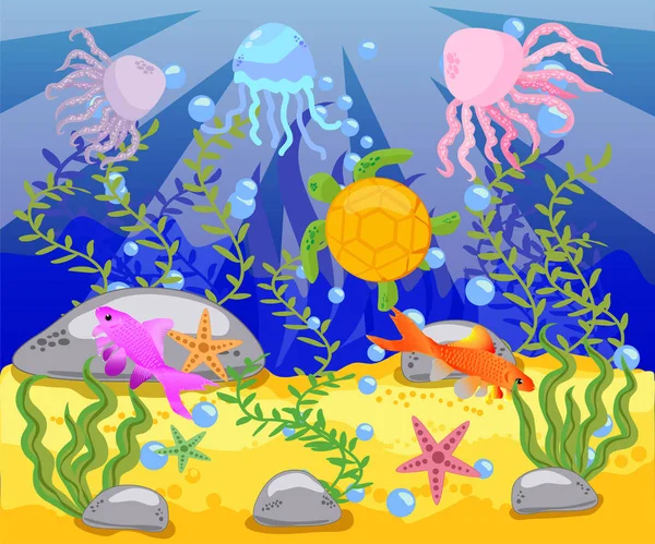 水下生活的美丽与不同的动物和栖息地 海洋生物是闪耀和丰富多彩的藻类 珊瑚和珊瑚礁 — 图库矢量图片