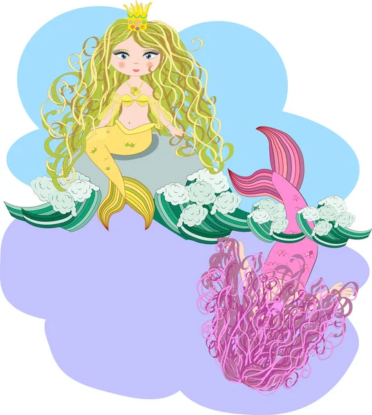 Zeichentrickserie Niedliche Kleine Meerjungfrau Meerprinzessin Sirene Mit Langen Haaren Offenen — Stockvektor