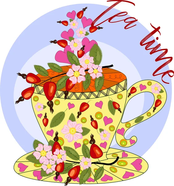 Τσάι Αγριοτριανταφυλλιά Τσαγιού Μαγειρεμένα Αγάπη Χέρι Συρμένο Σχεδιαστικό Στοιχείο — Διανυσματικό Αρχείο