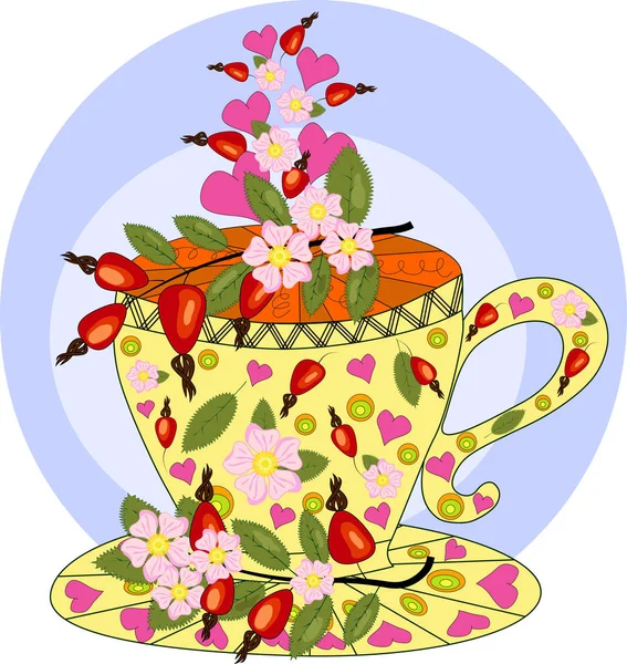 Tea Dog Rose Tea Cooked Love Hand Drawn Design Element — Stock Vector