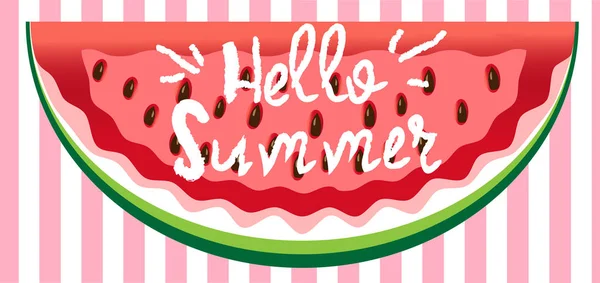 Hello Summer Greeting Card Poster Print Vector Typographical Background Watermelon — Stock Vector