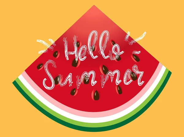 Hello Summer Greeting Card Poster Print Vector Typographical Background Watermelon — Stock Vector