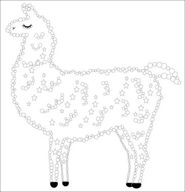 Çizgi film Lama boyama sayfası. Lama, yetişkinler ve çocuklar için boyama