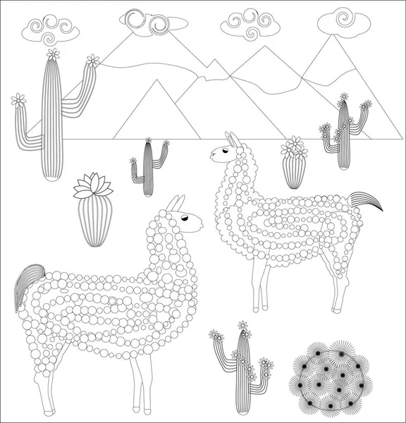 Dibujo Para Colorear Del Lama Dibujos Animados Lama Para Colorear — Archivo Imágenes Vectoriales