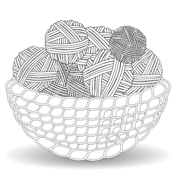 Panier Avec Enchevêtrements Boules Laine Coloriage Pour Adultes Enfants Pour — Image vectorielle