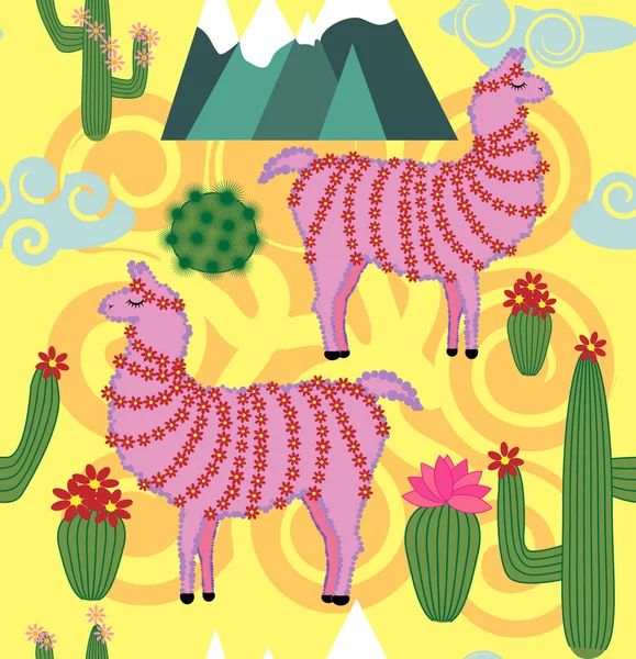 Patrón Sin Costuras Con Linda Llama Dibujos Animados Alpaca Con — Archivo Imágenes Vectoriales