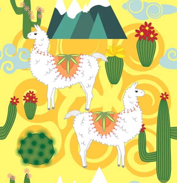 Patrón Sin Costuras Con Linda Alpaca Llama Dibujos Animados Con — Archivo Imágenes Vectoriales