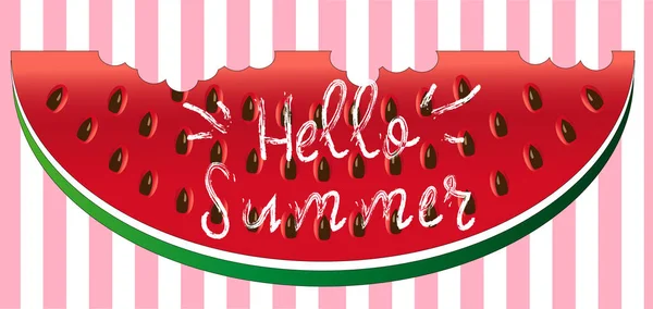 Hallo Sommer Grußkarte Plakat Druck Vektor Typographischer Hintergrund Mit Wassermelonenscheibe — Stockvektor