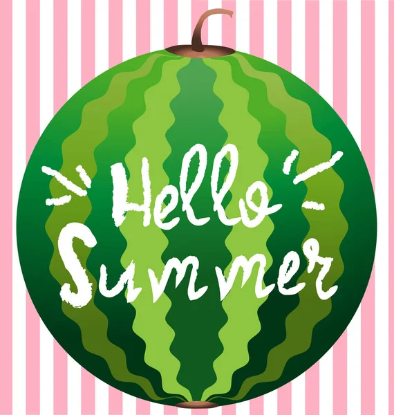 Hallo Sommer Grußkarte Plakat Druck Vektor Typographischer Hintergrund Mit Wassermelonenscheibe — Stockvektor