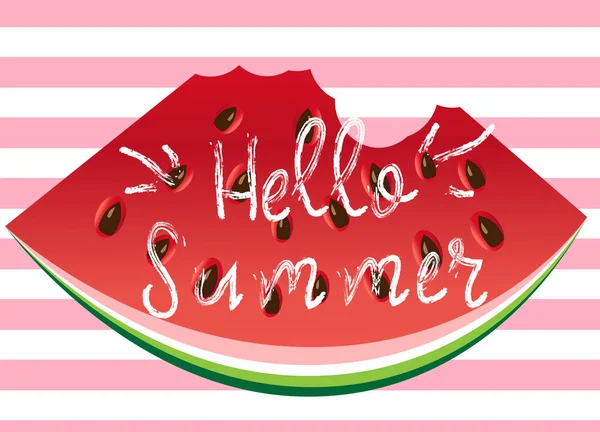 Hello Summer Greeting Card Poster Print Vector Typographical Background Watermelon — Stock Vector