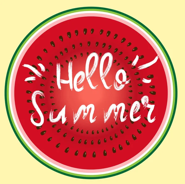 こんにちは夏のグリーティング カード ポスター スイカ スライス クリエイティブアブストラクト ペイント テクスチャ ベクトル表記の背景 — ストックベクタ