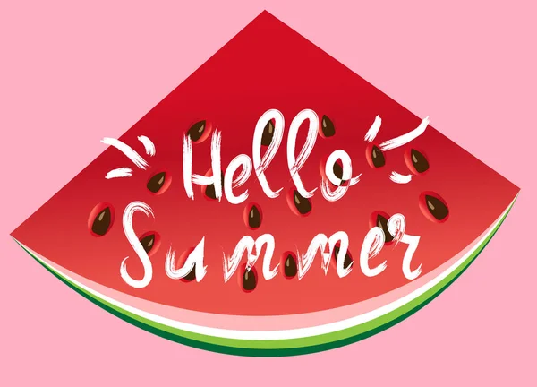 Hello Summer Greeting Card Poster Print Vector Typographical Background Watermelon — Stock Vector