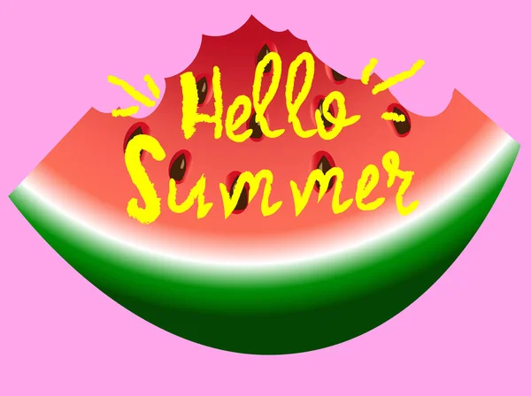 Hallo Sommer Grußkarte Plakat Druck Vektor Typographischer Hintergrund Mit Wassermelonenscheibe — Stockvektor