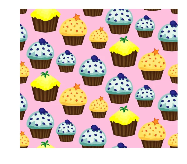 Fond Anniversaire Motif Sans Couture Avec Cupcakes Muffins Cupcakes Dessin — Image vectorielle