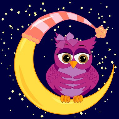 Üzgün yalnız pembe çizgi film baykuş bir yay ile uyuyan bir ay yıldızlar arasında oturan geceleri uyuyamıyorum. Uykusuzluk kavramı