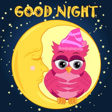 Üzgün yalnız pembe çizgi film baykuş bir yay ile uyuyan bir ay yıldızlar arasında oturan geceleri uyuyamıyorum. Uykusuzluk kavramı