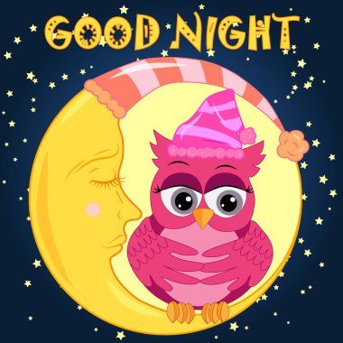 Üzgün yalnız pembe çizgi film baykuş bir yay ile uyuyan bir ay yıldızlar arasında oturan geceleri uyuyamıyorum. Uykusuzluk kavramı