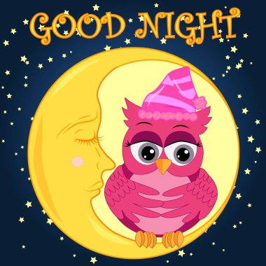 Üzgün yalnız pembe çizgi film baykuş bir yay ile uyuyan bir ay yıldızlar arasında oturan geceleri uyuyamıyorum. Uykusuzluk kavramı