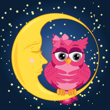 Üzgün yalnız pembe çizgi film baykuş bir yay ile uyuyan bir ay yıldızlar arasında oturan geceleri uyuyamıyorum. Uykusuzluk kavramı