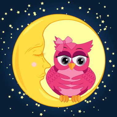 Üzgün yalnız pembe çizgi film baykuş bir yay ile uyuyan bir ay yıldızlar arasında oturan geceleri uyuyamıyorum. Uykusuzluk kavramı