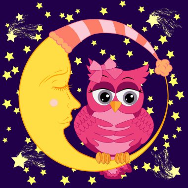 Üzgün yalnız pembe çizgi film baykuş bir yay ile uyuyan bir ay yıldızlar arasında oturan geceleri uyuyamıyorum. Uykusuzluk kavramı