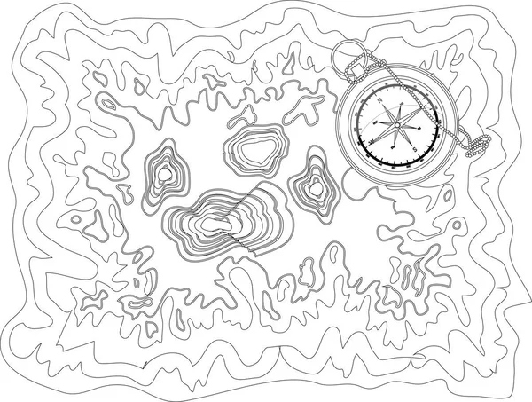 Vecteur Noir Blanc Motif Carte Avec Contour Topographique Abstrait Lignes — Image vectorielle